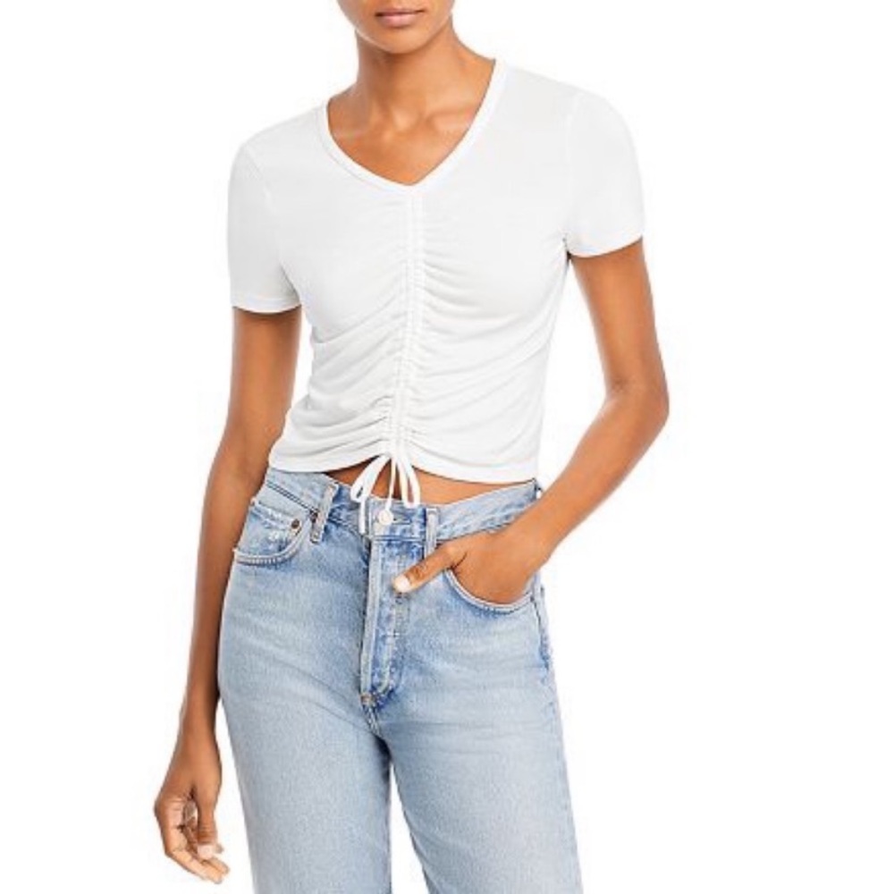 NWT Alice + Olivia White Ruched Short Sleeve Crop Top size Small